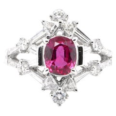 Vintage 1.24 Carat Natural Ruby and Diamond Art Deco Style Ring Set in Platinum