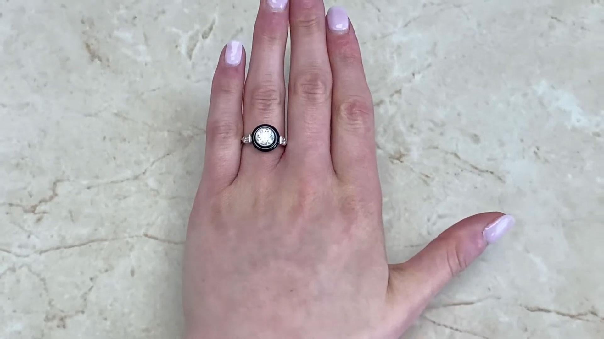 Old European Cut Diamond Ring (Approx. 1.20-Carats), Onyx Halo, Platinum For Sale 3