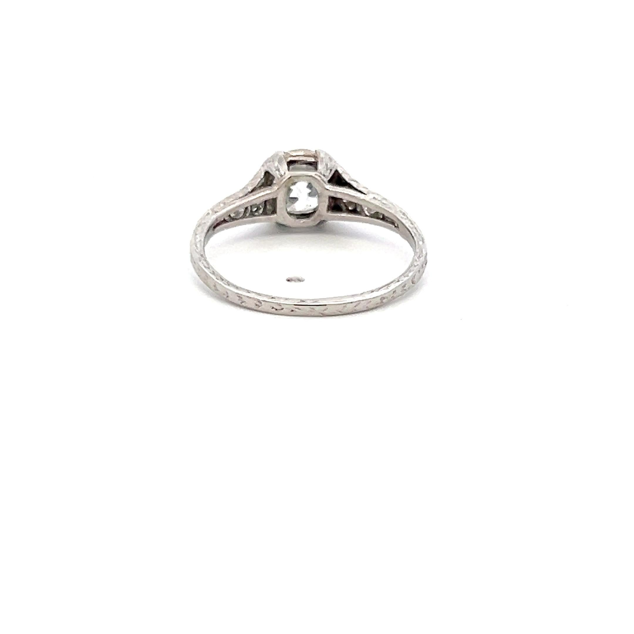 1.24 Carat Old European Cut H VS2 Diamond Platinum Engagement Ring In Good Condition For Sale In New York, NY
