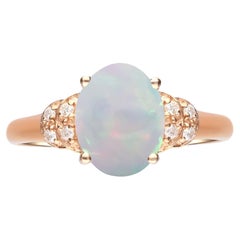 1.24 Carat Opal Oval Cab and Diamond 10K Rose Gold Classic Ring