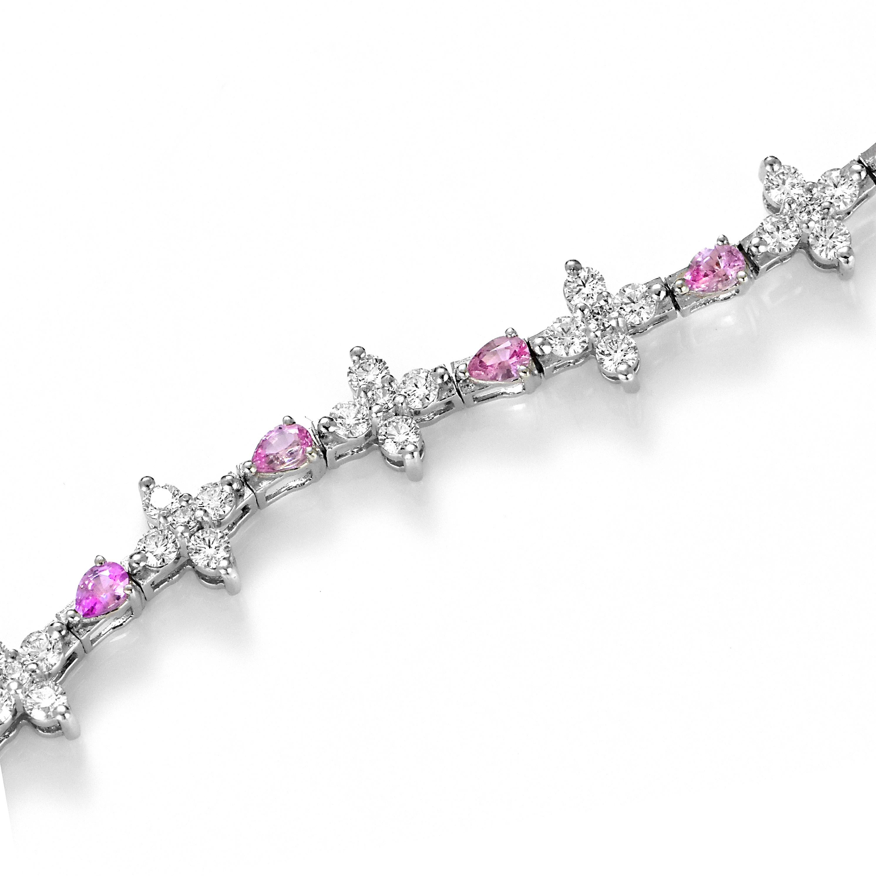 Modern 1.24 Carat Padparadscha Sapphire and Diamond Tennis Bracelet Made in Platinum