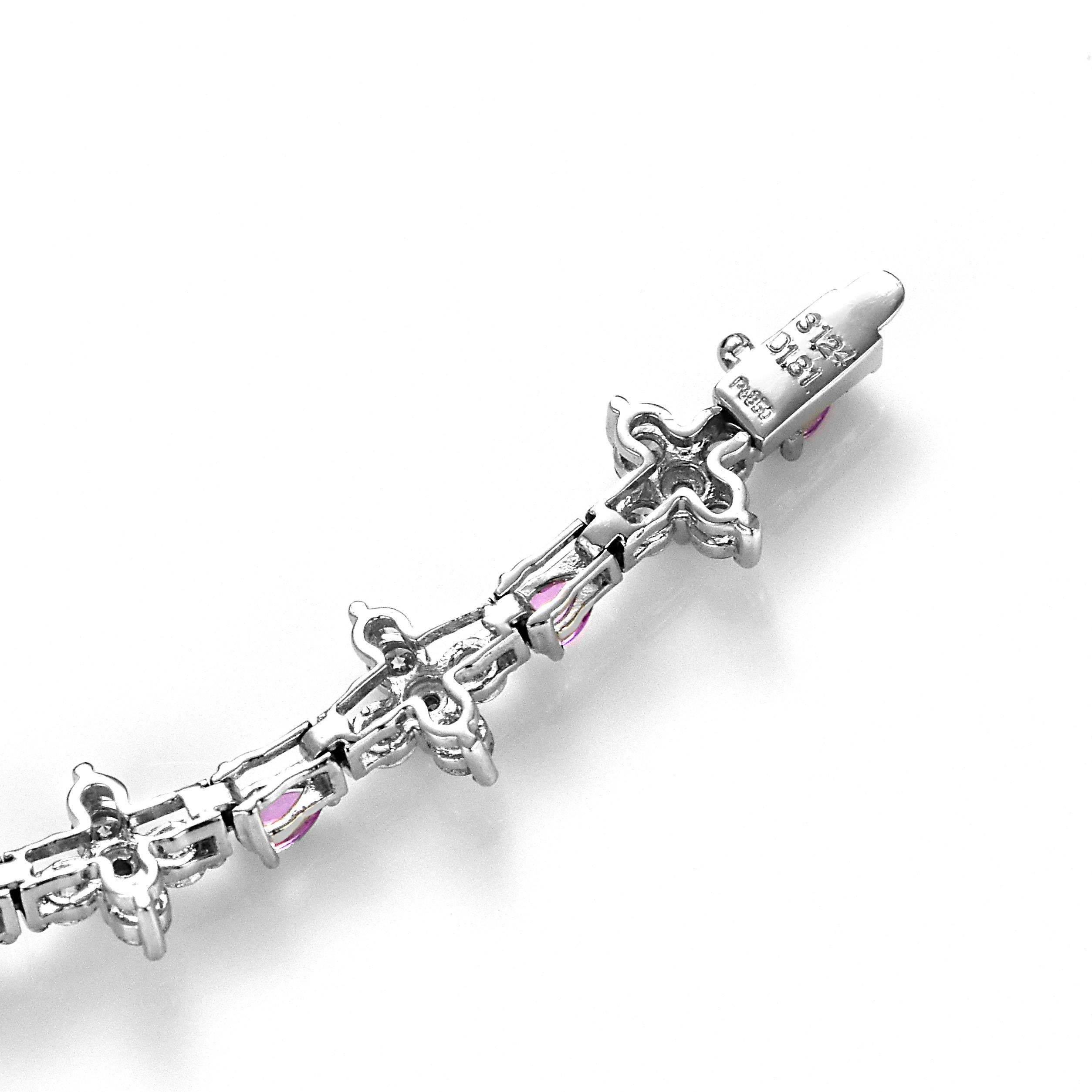 1.24 Carat Padparadscha Sapphire and Diamond Tennis Bracelet Made in Platinum 1