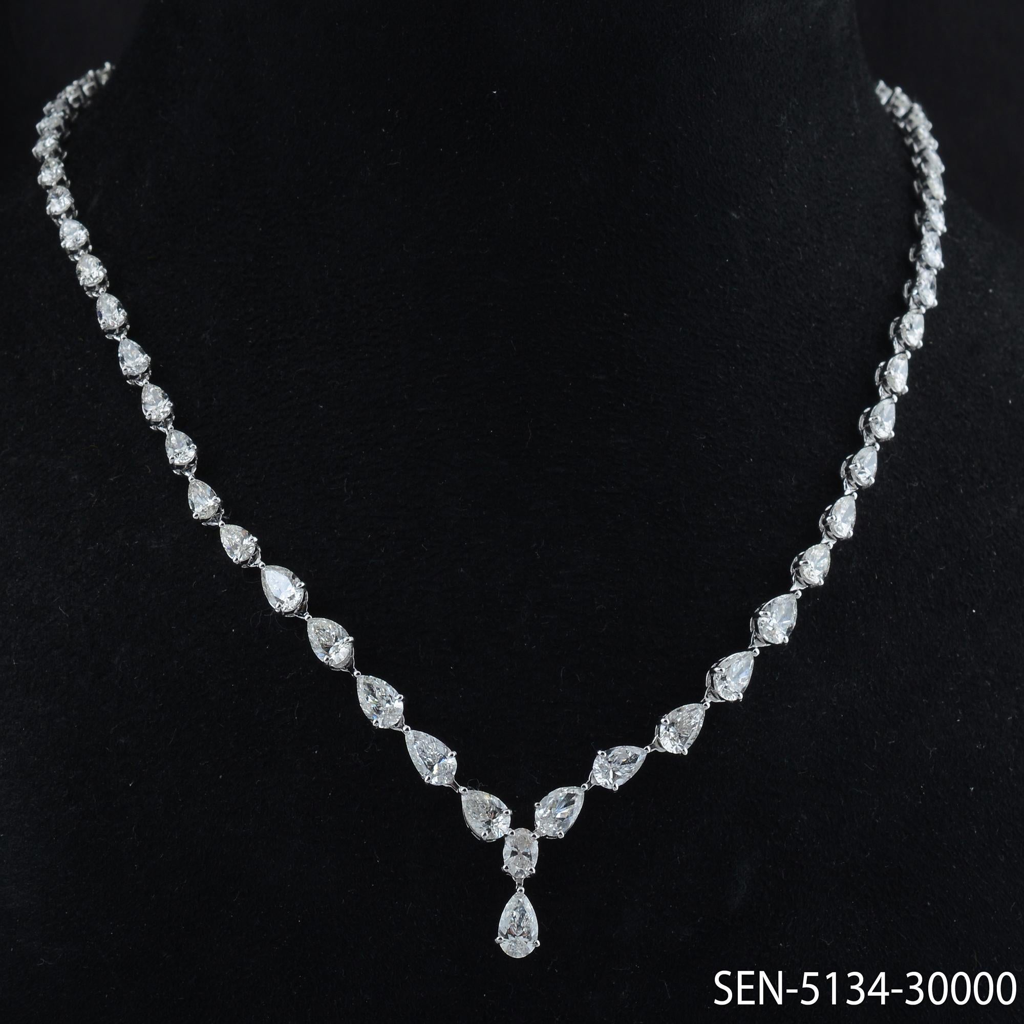 Women's 12.4 Carat Pear Cut Diamond Drop Necklace 18 Karat White Gold Handmade Jewelry For Sale