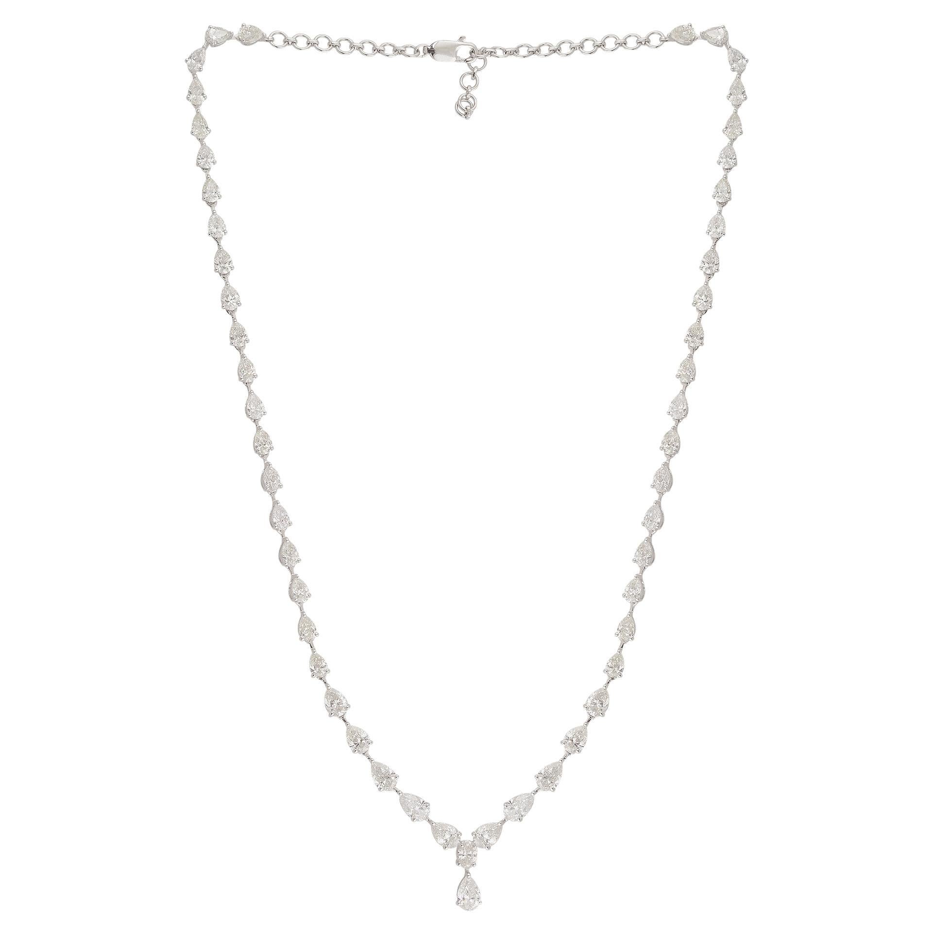 12.4 Carat Pear Cut Diamond Drop Necklace 18 Karat White Gold Handmade Jewelry For Sale
