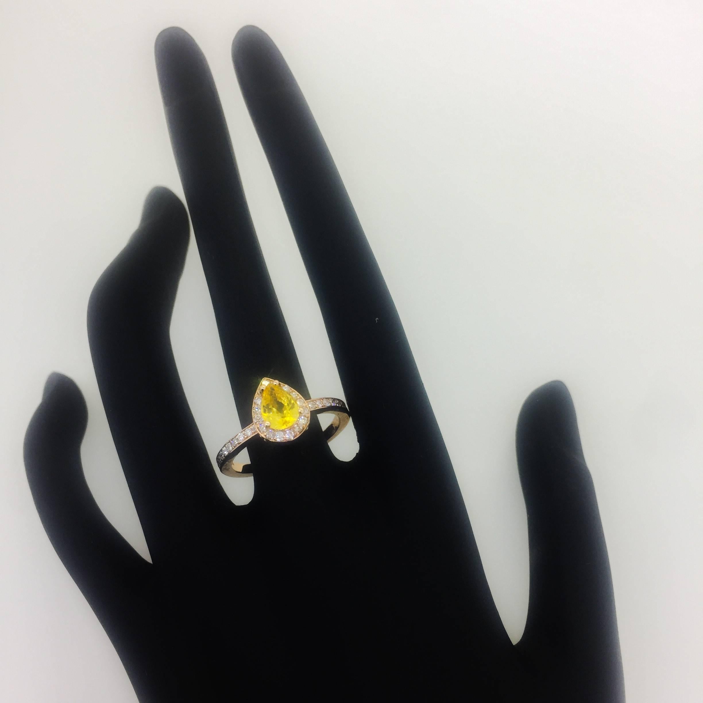 Contemporary 1.24 Carat Pear Cut Yellow Sapphire Diamond 14 Karat Rose Gold Engagement Ring