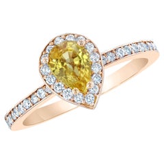 1.24 Carat Pear Cut Yellow Sapphire Diamond 14 Karat Rose Gold Engagement Ring