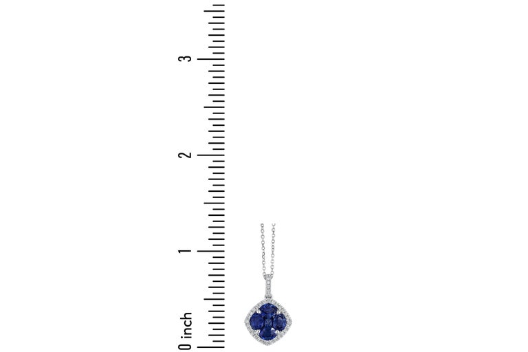Mixed Cut 1.24 Carat Sapphire and 0.13 Carat Diamond Halo Pendant in 18k White For Sale