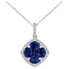 1.24 Carat Sapphire and 0.13 Carat Diamond Halo Pendant in 18k White