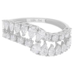 1,24 Carati SI/H Pear Round Brilliante Cut Diamond Curve Ring 14 Karat White Gold