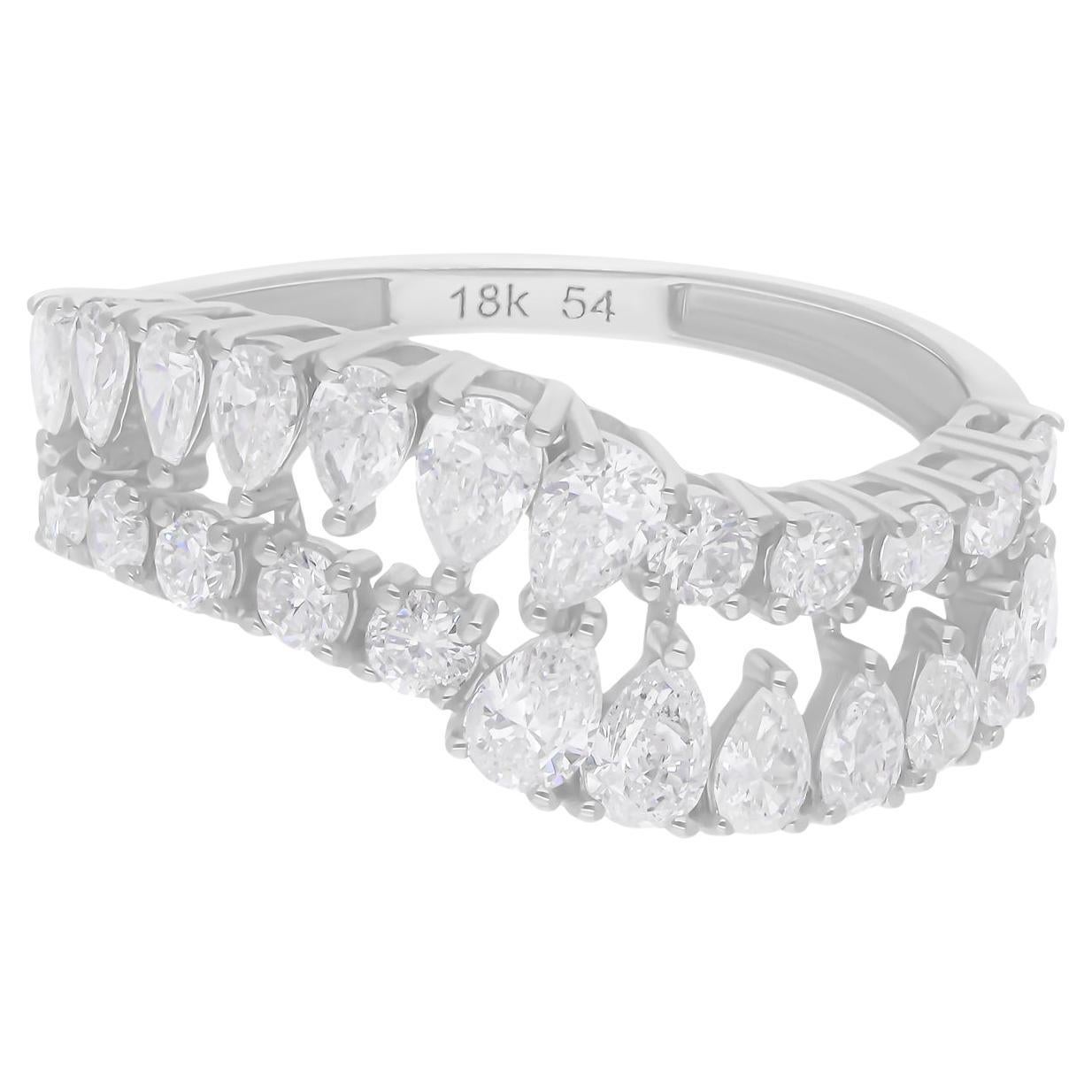 1.24 Carat SI/H Pear Round Brilliant Cut Diamond Curve Ring 18 Karat White Gold