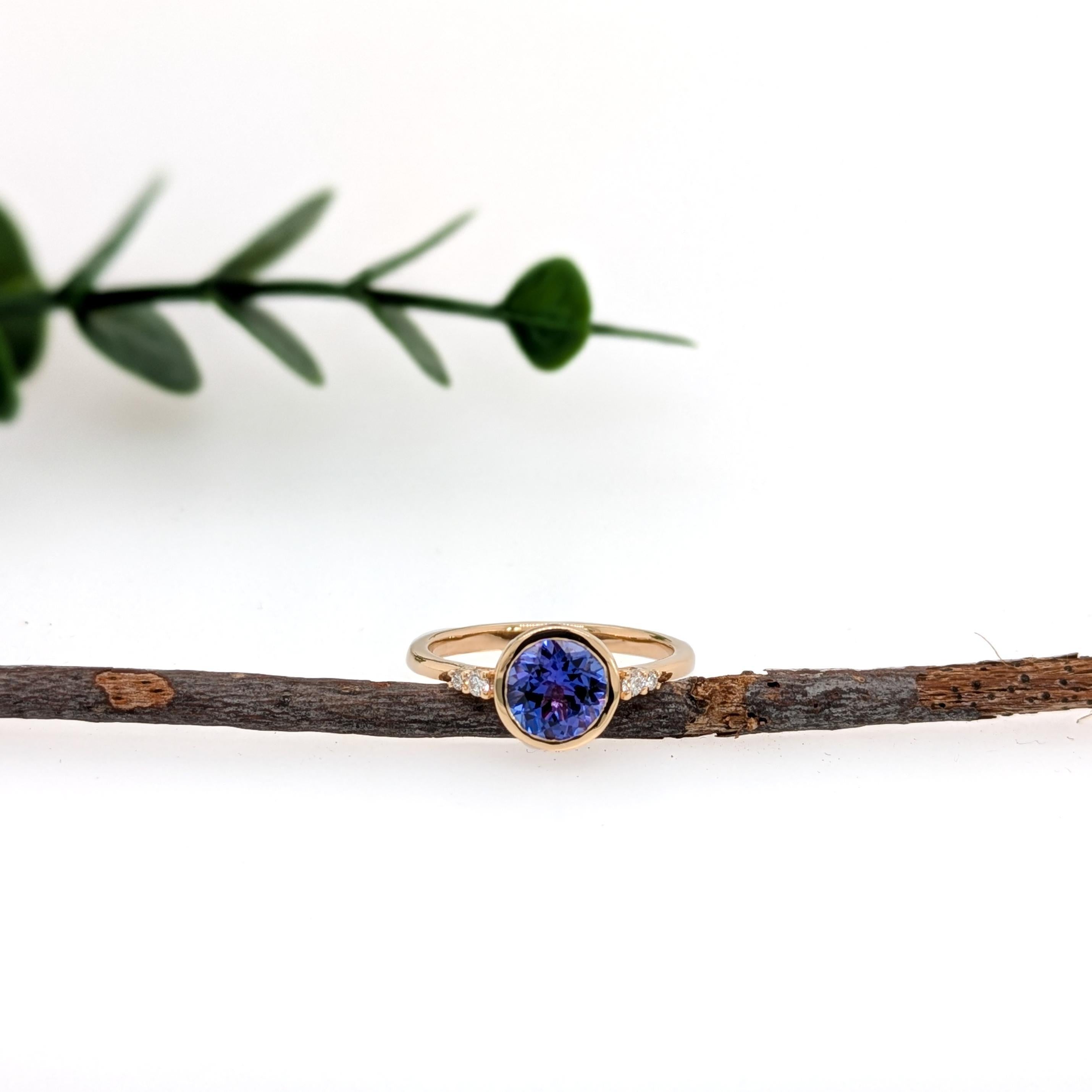 Art Deco 1.24 Carat Tanzanite Ring w Earth Mined Diamond Accents in 14K Gold  RD 7mm