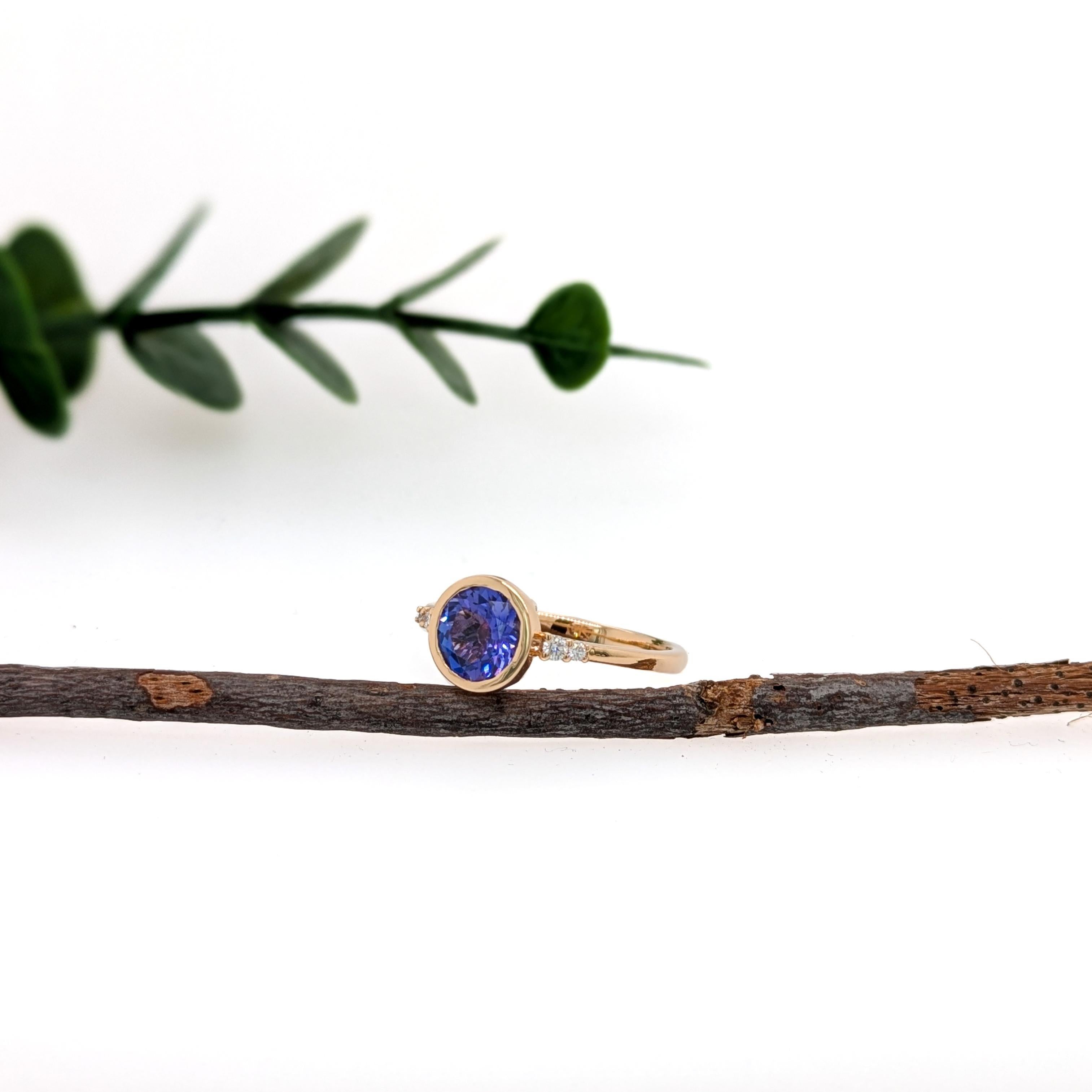 Women's 1.24 Carat Tanzanite Ring w Earth Mined Diamond Accents in 14K Gold  RD 7mm