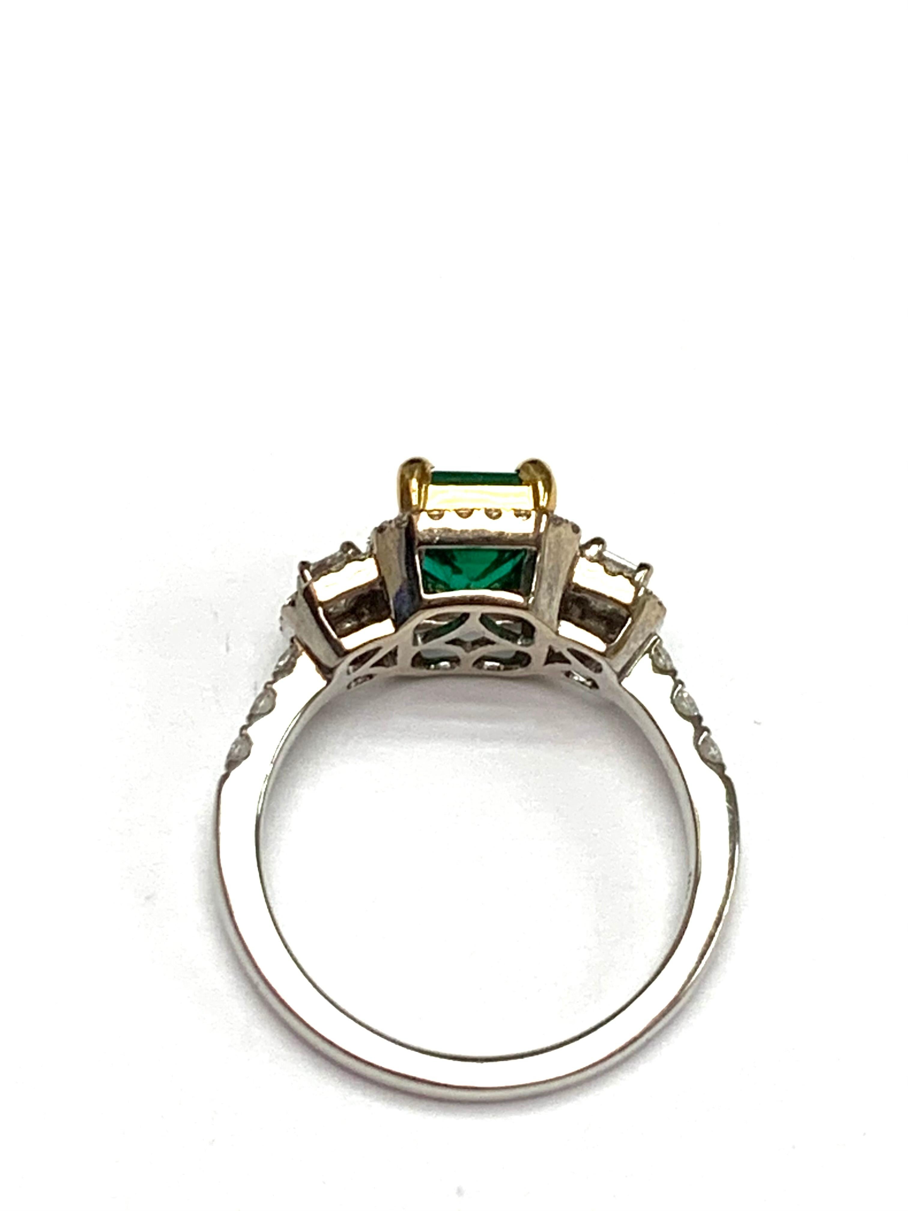 Modern 1.24 Carat Zambian Emerald Diamond Cocktail Ring For Sale