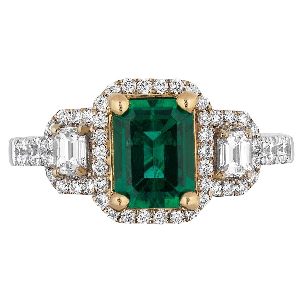 1.24 Carat Zambian Emerald Diamond Cocktail Ring For Sale