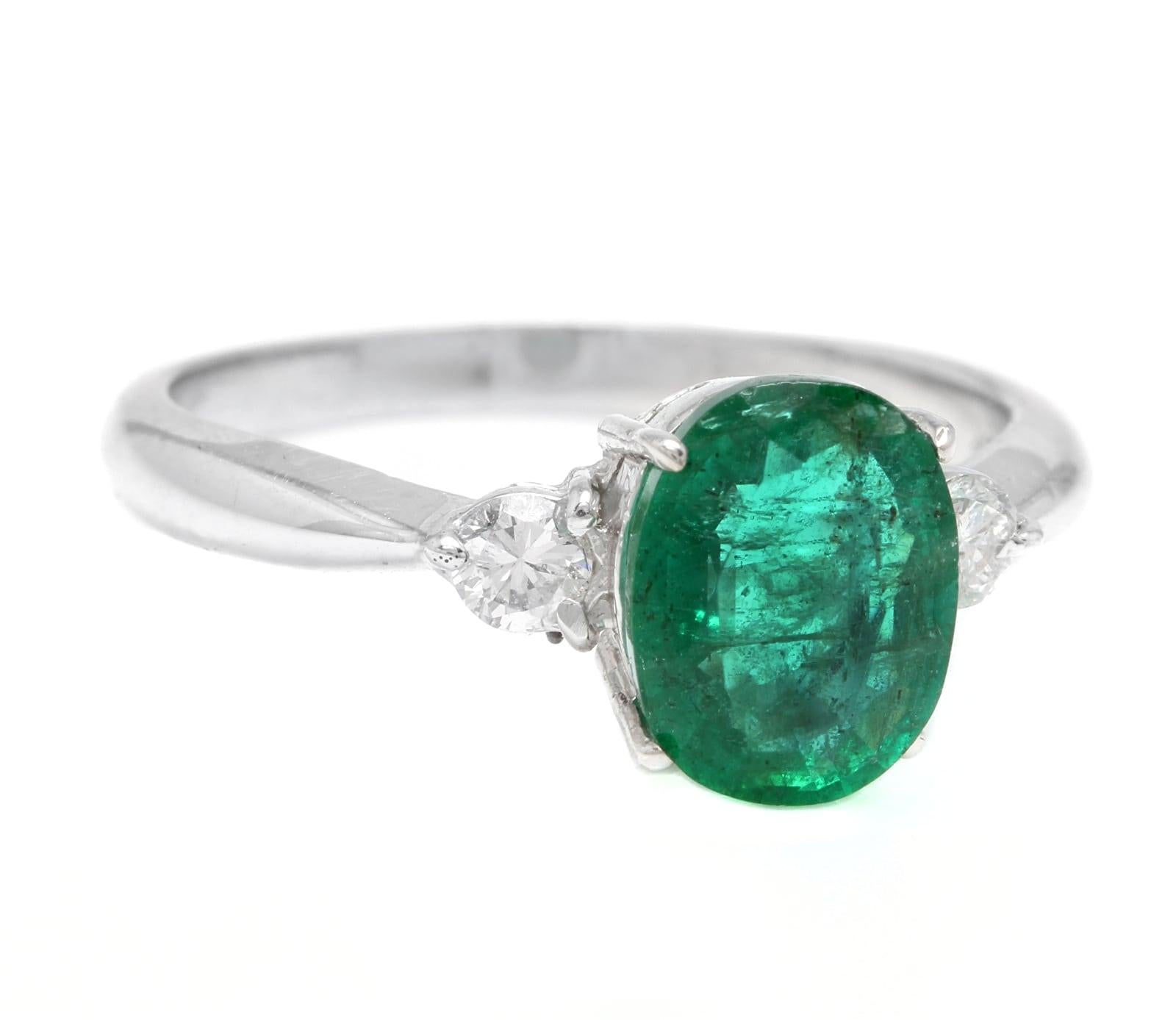 1.24 Carats Exquisite Emerald and Diamond 14K Solid White Gold Ring

Suggested Replacement Value $4,000.00

Total Emerald Weight is: Approx. 1.10 Carats 

Emerald Measures: Approx. 8.00 x 6.00mm

Natural Round Diamonds Weight: Approx. 0.14 Carats