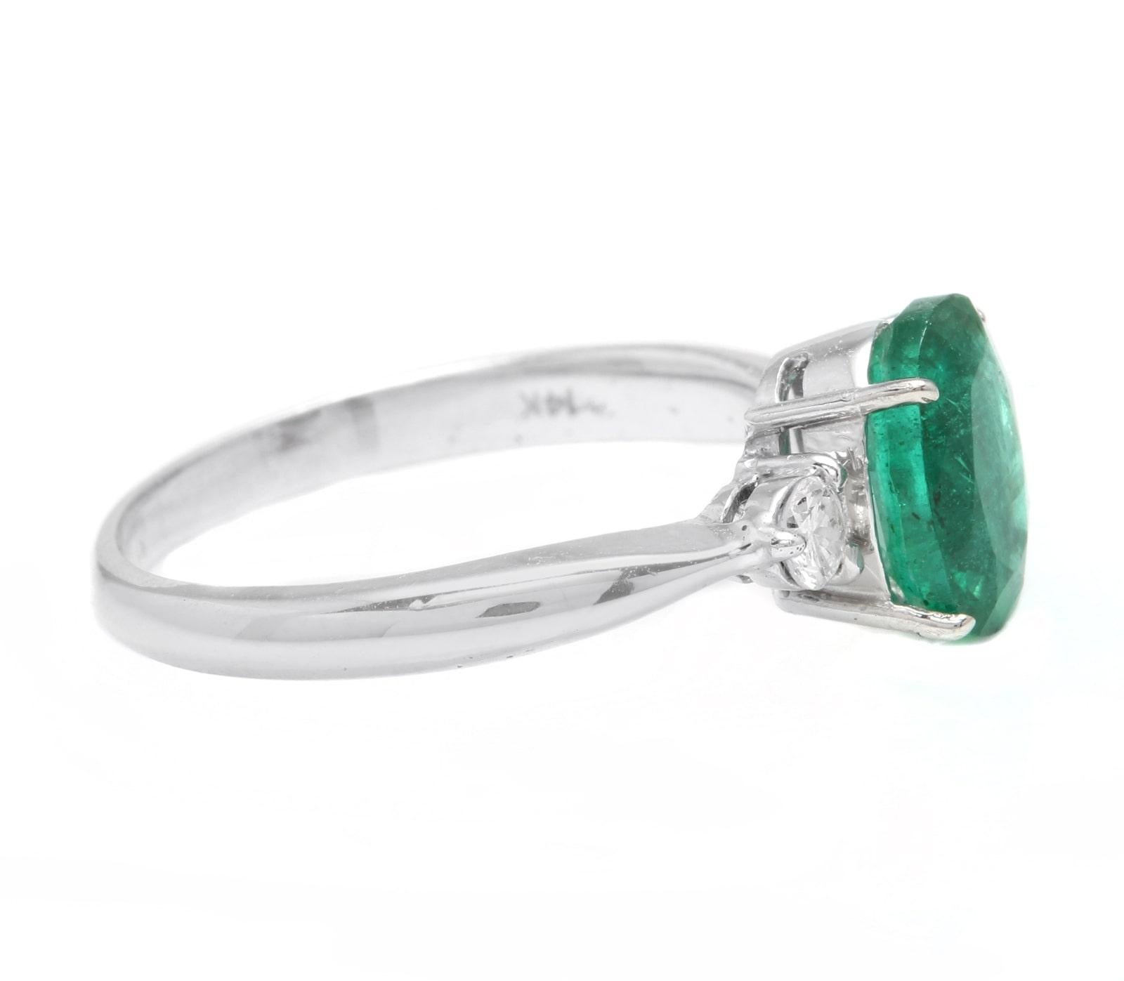 Mixed Cut 1.24 Carats Exquisite Emerald and Diamond 14K Solid White Gold Ring For Sale