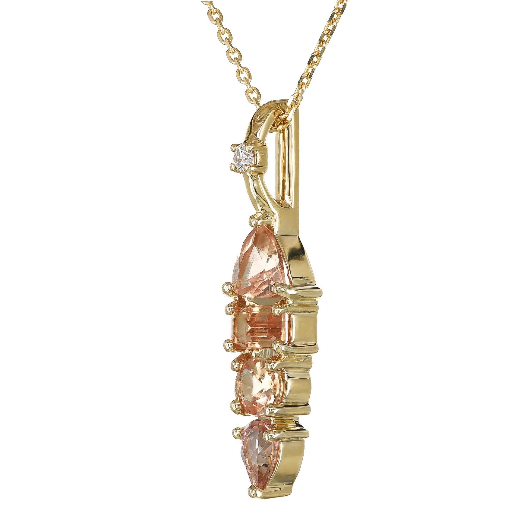Step into the world of luxury with the radiant Imperial Topaz, majestically set in a 14K yellow gold pendant. Known for its distinctive reddish-orange hue, this gemstone is a treasure for its rarity and the warm, fiery vibrance it adds to any