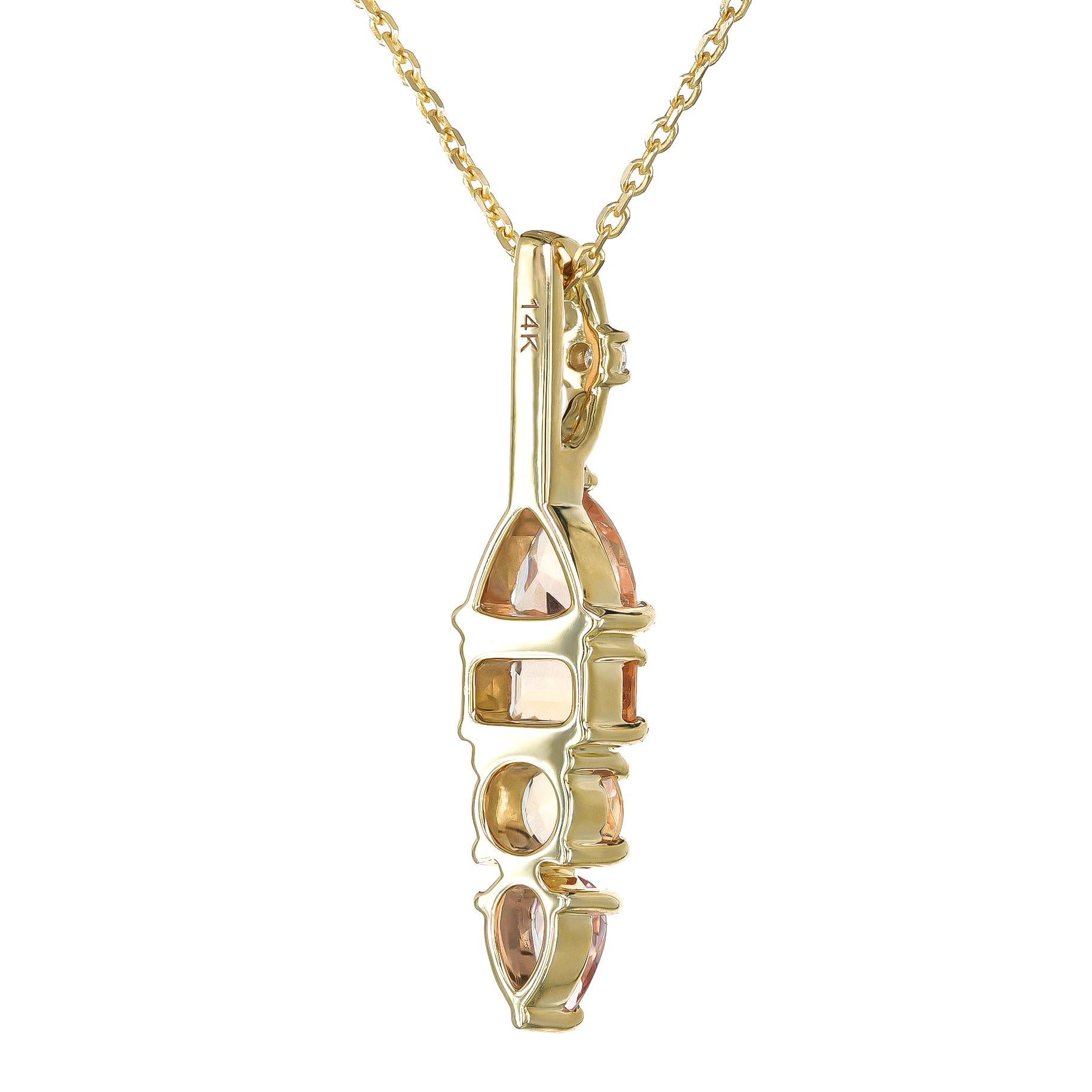 Mixed Cut Natural Imperial Topaz Stones 1.24 cts in 14K Yellow Gold Pendant with Diamonds For Sale