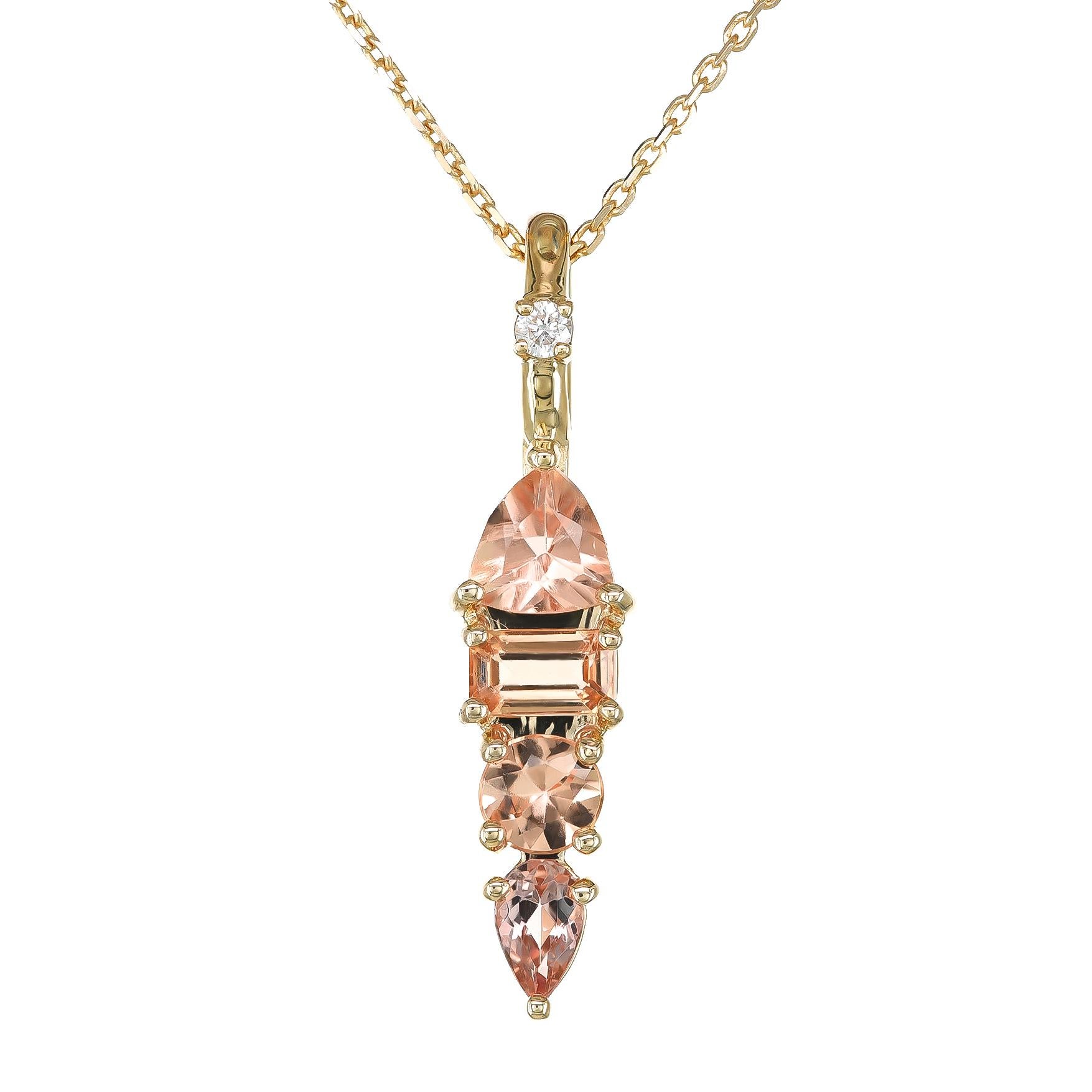 Natural Imperial Topaz Stones 1.24 cts in 14K Yellow Gold Pendant with Diamonds In New Condition For Sale In Los Angeles, CA