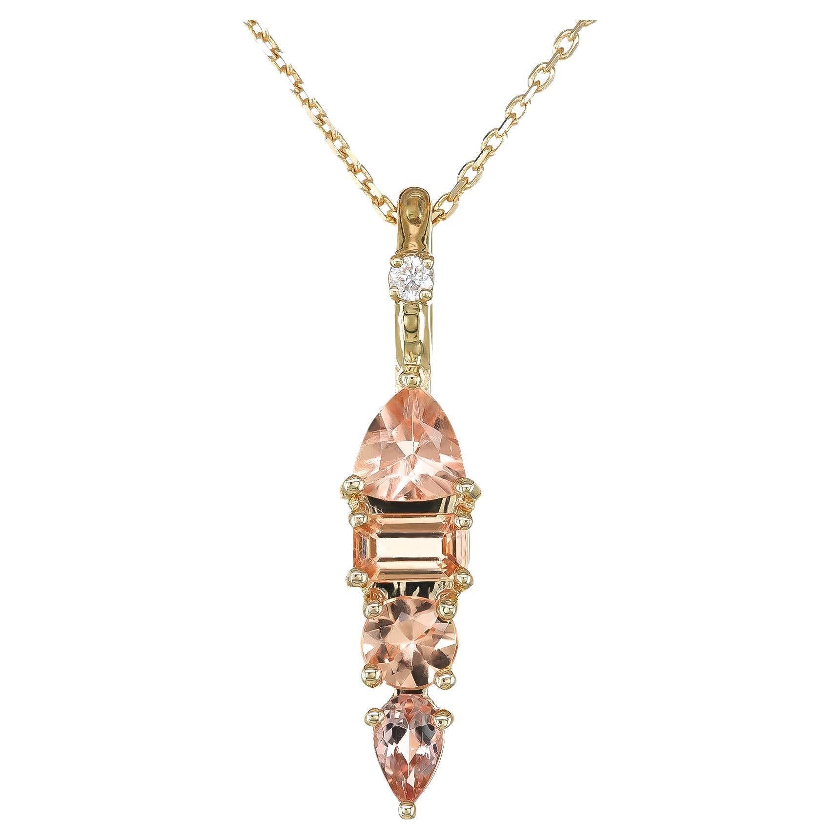 Colgante de oro amarillo de 14 quilates con diamantes y piedras de topacio imperial natural de 1,24 quilates