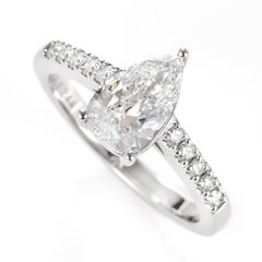 1.24 Carats Natural D Color, Si-2, Pear Shape Diamond Ring Made in Platinum