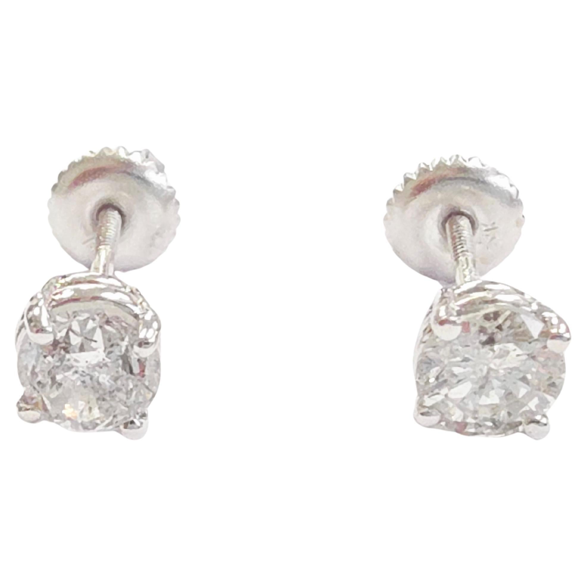 Borchie con diamante naturale di forma rotonda da 1,24 carati in oro bianco 14 carati