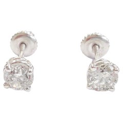 Borchie con diamante naturale di forma rotonda da 1,24 carati in oro bianco 14 carati
