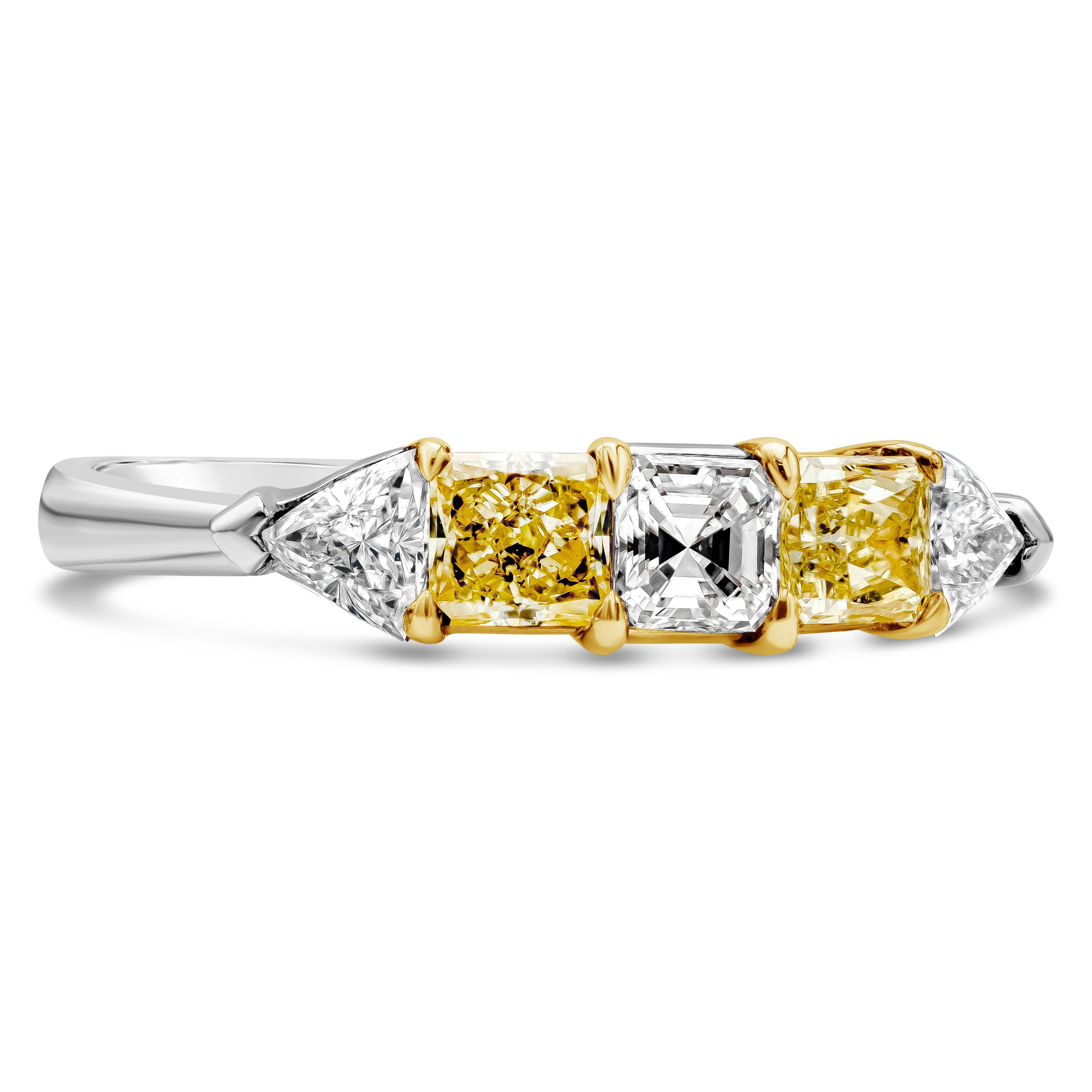 Moderne 1.24 Carats Total Taille Mixte Diamants Jaunes et Blancs Five Stone Wedding Band en vente