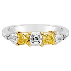 1.24 Carats Total Mixed Cut Yellow and White Diamonds Five Stone Wedding Band
