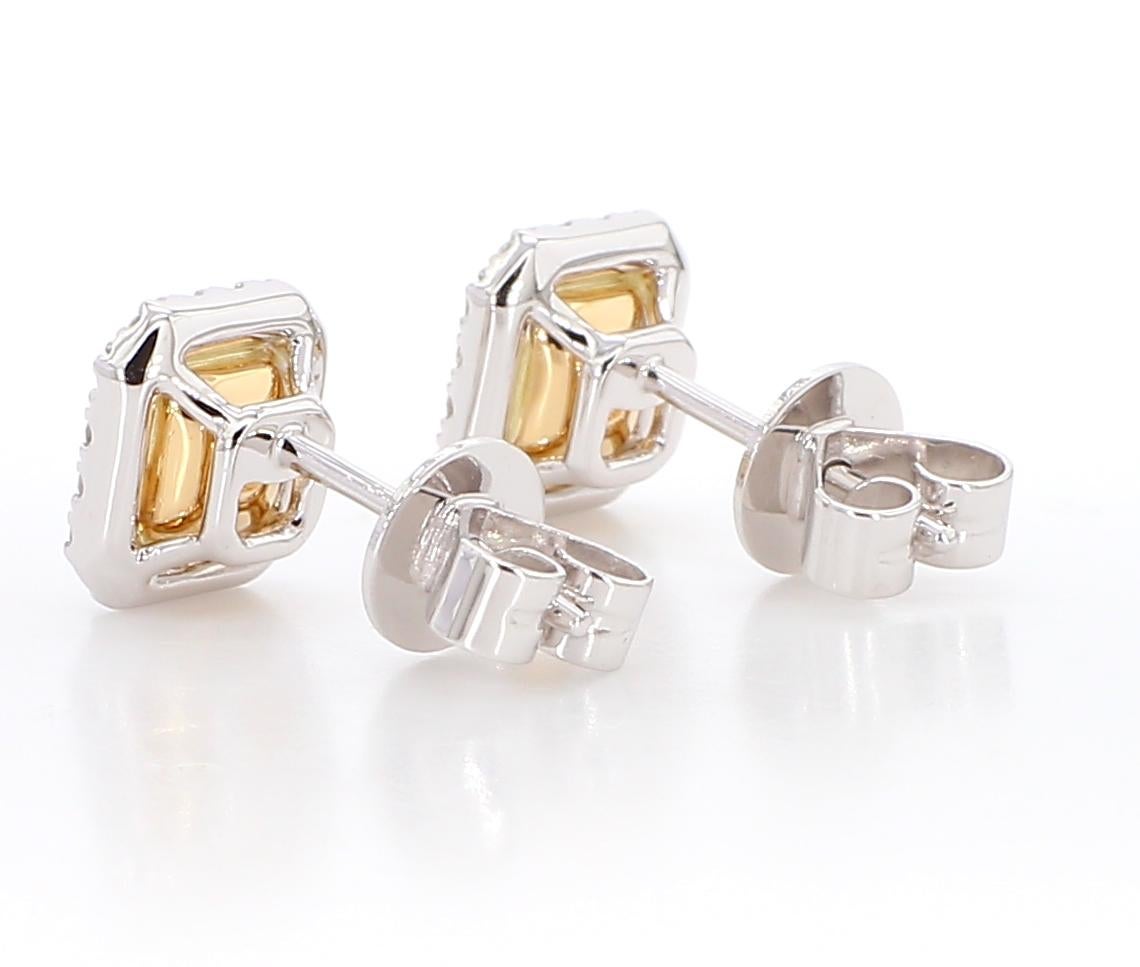 Boucles d'oreilles en diamant jaune de 1,24 carats [halo de diamant blanc] 18K WG Neuf à New York, NY