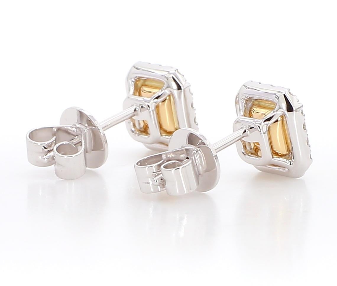 Boucles d'oreilles en diamant jaune de 1,24 carats [halo de diamant blanc] 18K WG 1