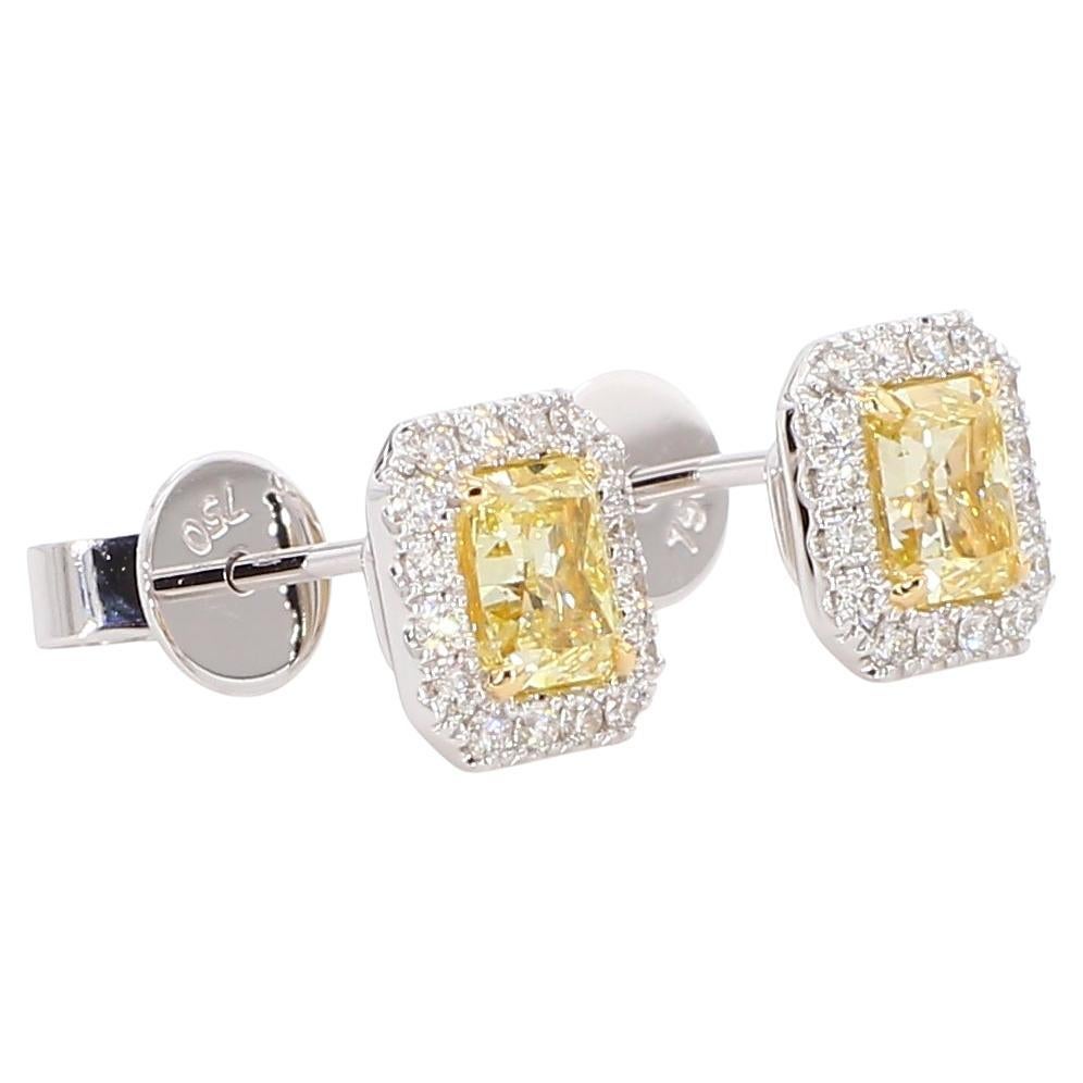 Boucles d'oreilles en diamant jaune de 1,24 carats [halo de diamant blanc] 18K WG
