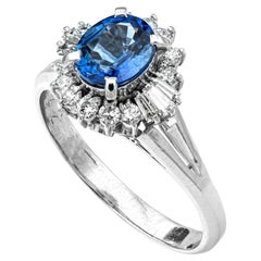 1.24 Ct Natural Sapphire and 0.42 Ct Natural White Colorless Diamonds Ring