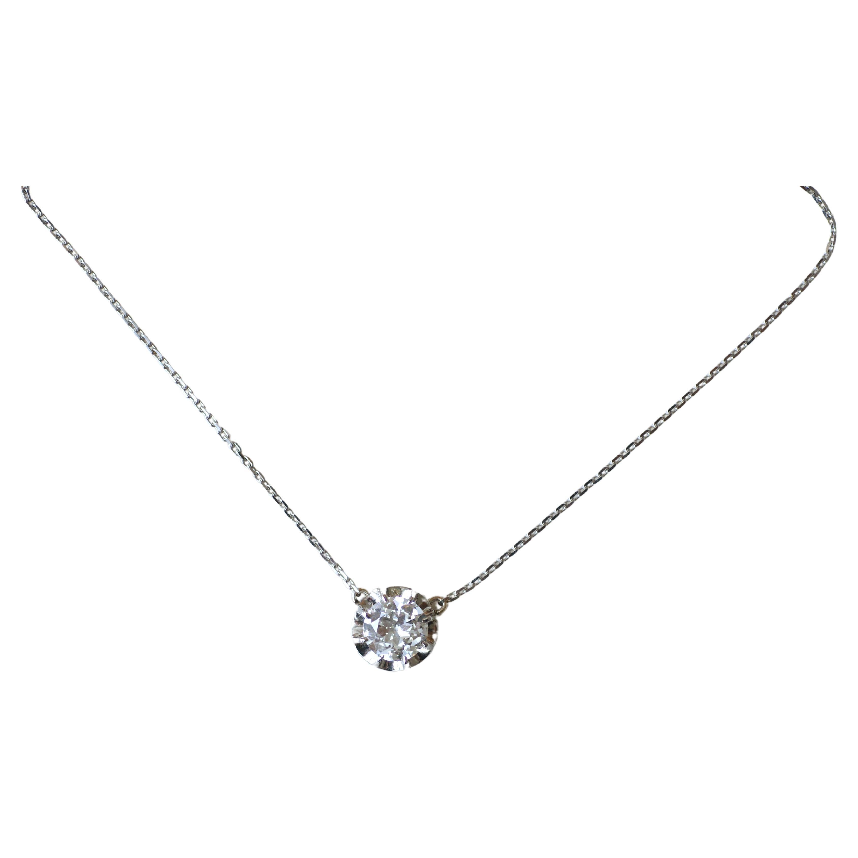 1.24cts Diamond Solitaire Necklace in 18kt White Gold, Art Deco For Sale