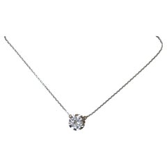 Collier solitaire en or blanc 18 carats avec diamants de 1,24 carat, style Art déco