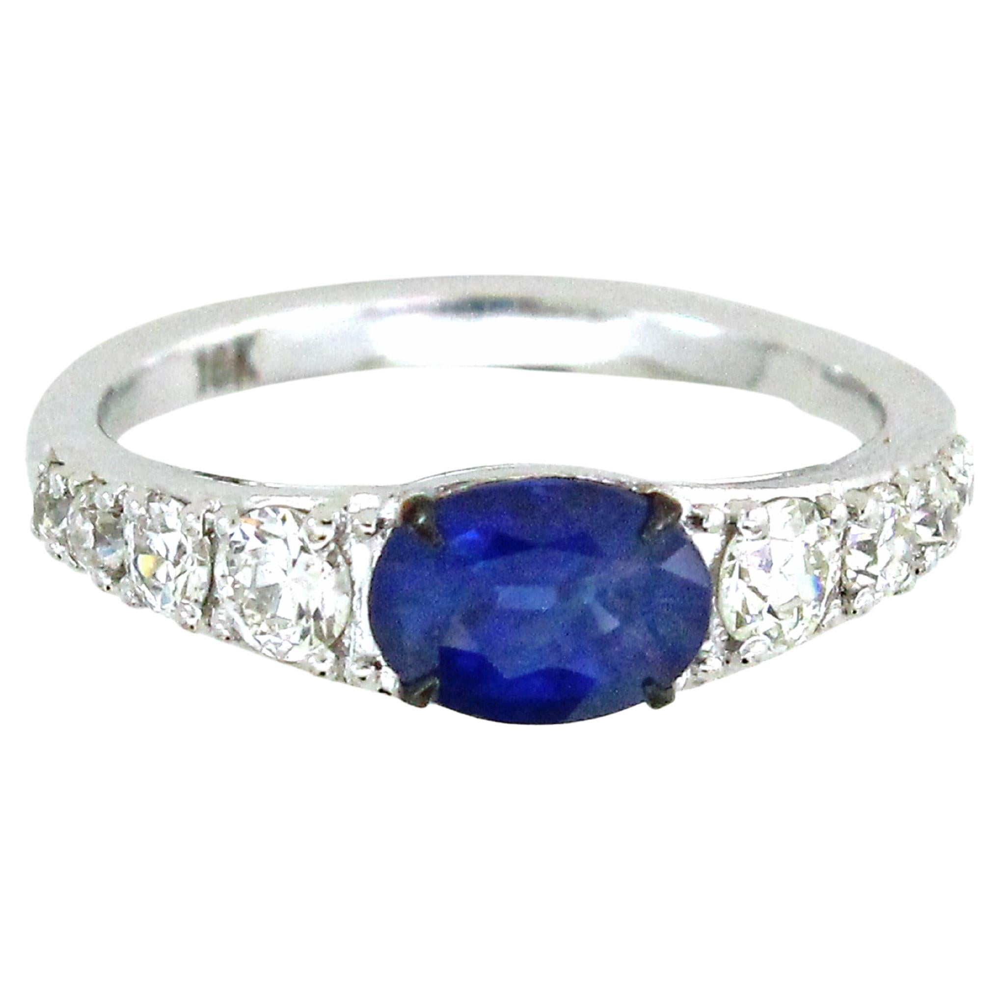1.24 cts Sapphire Ring set along with old mine cut diamonds For Sale