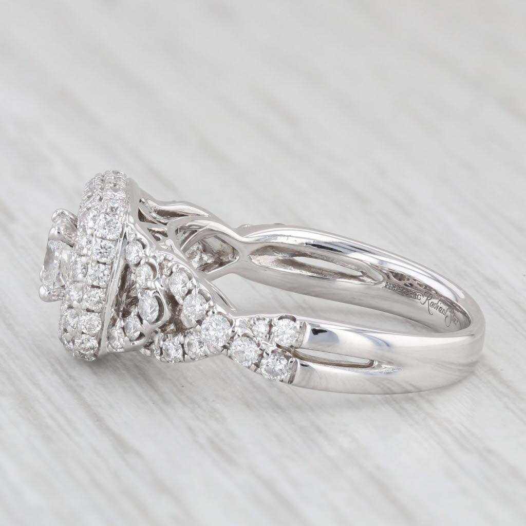 1.24 ctw Princess Diamond Double Halo Engagement Ring 14K White Gold Size 7 In Good Condition For Sale In McLeansville, NC
