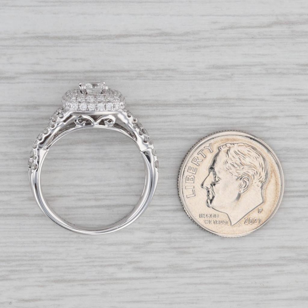 Women's 1.24 ctw Princess Diamond Double Halo Engagement Ring 14K White Gold Size 7 For Sale