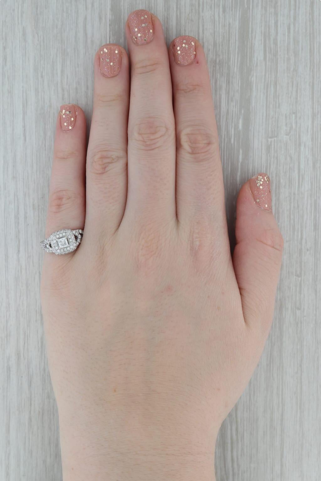 1.24 ctw Princess Diamond Double Halo Engagement Ring 14K White Gold Size 7 For Sale 3