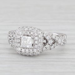 Anello di fidanzamento a doppia aureola con diamante Princess da 1,24 ctw in oro bianco 14K, misura 7