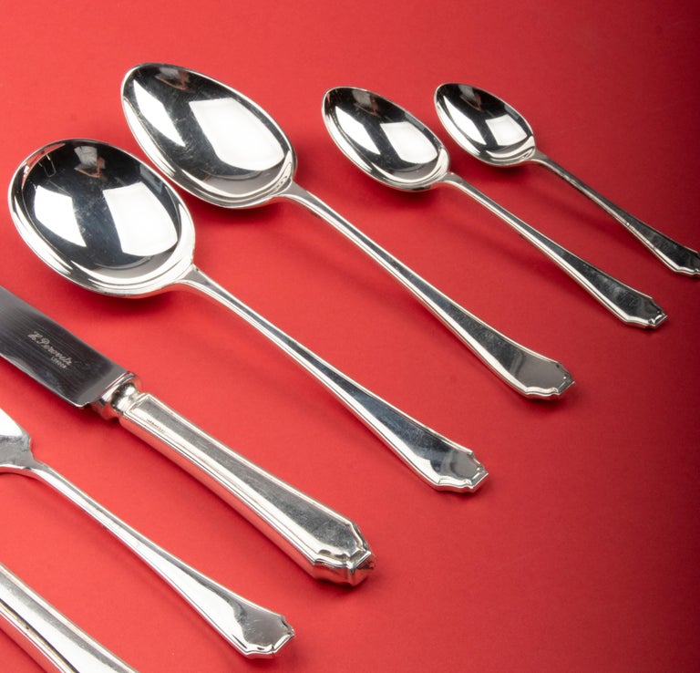 Mid-20th Century 124-Piece Set of Silver Plated Flatware for 12 Persons by Perovetz London