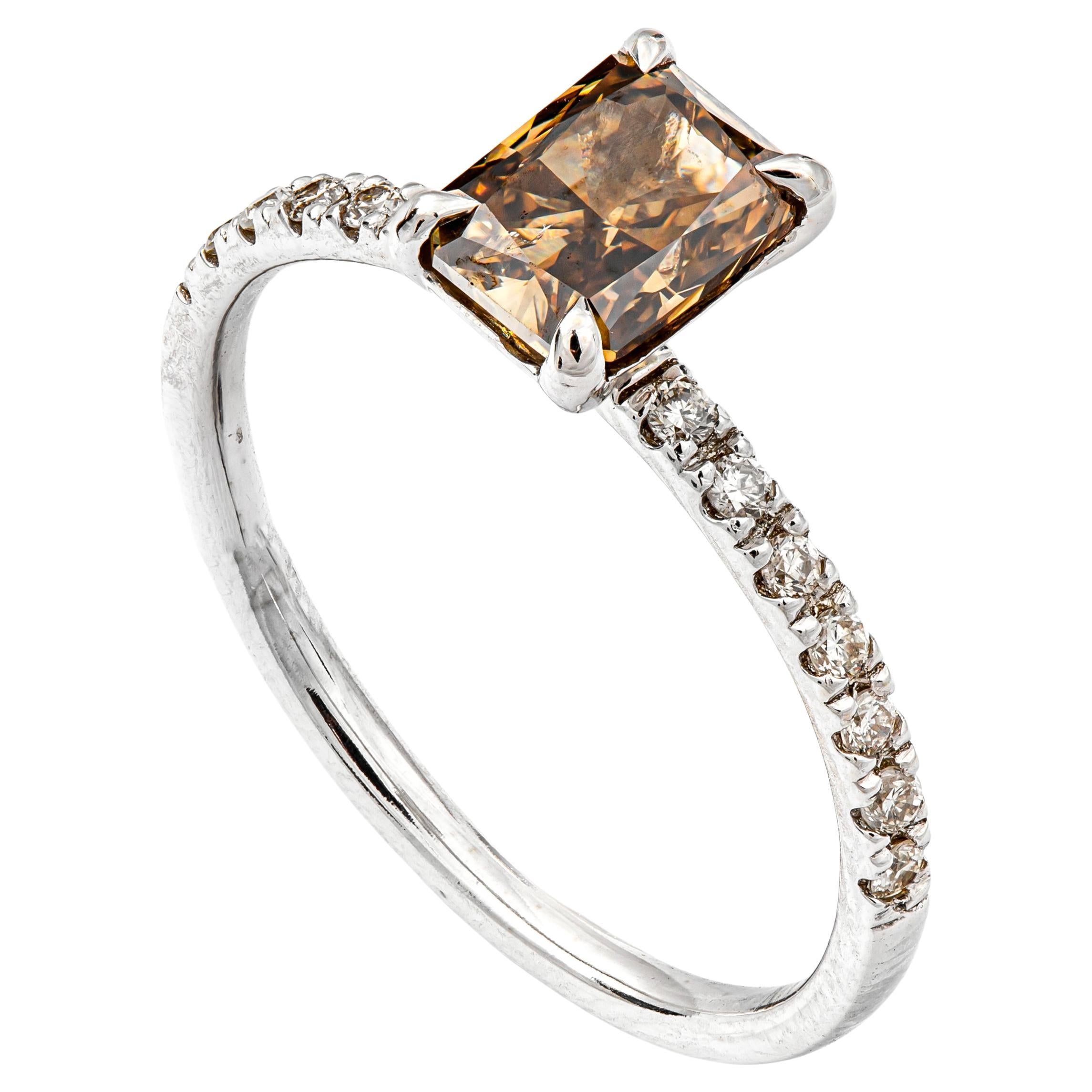 1.24 Tcw Natural Fancy Deep Yellow Brown Diamond Ring, No Reserve Price