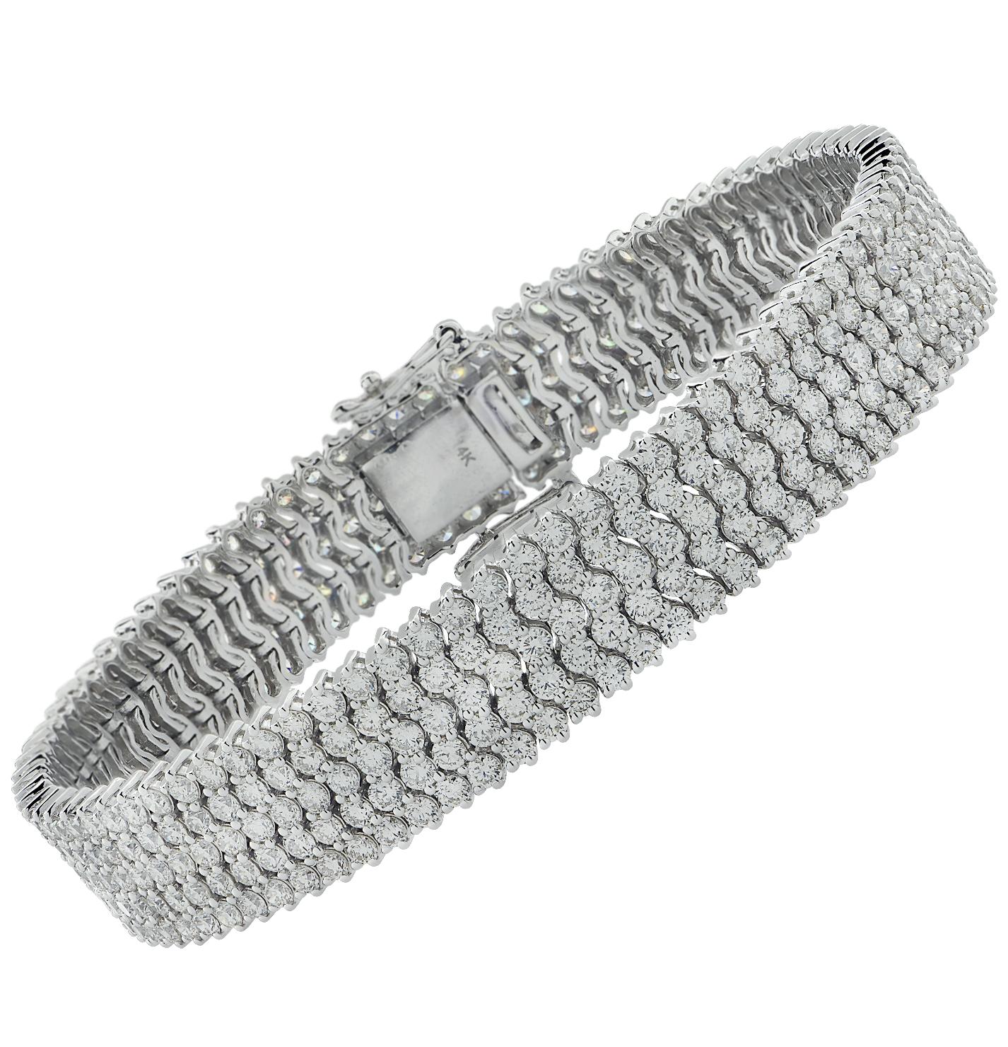 Modern 12.40 Carat Five Row Diamond Bracelet For Sale