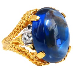 12.40 Carat Lab Sapphire Diamonds Ring 14 Karat