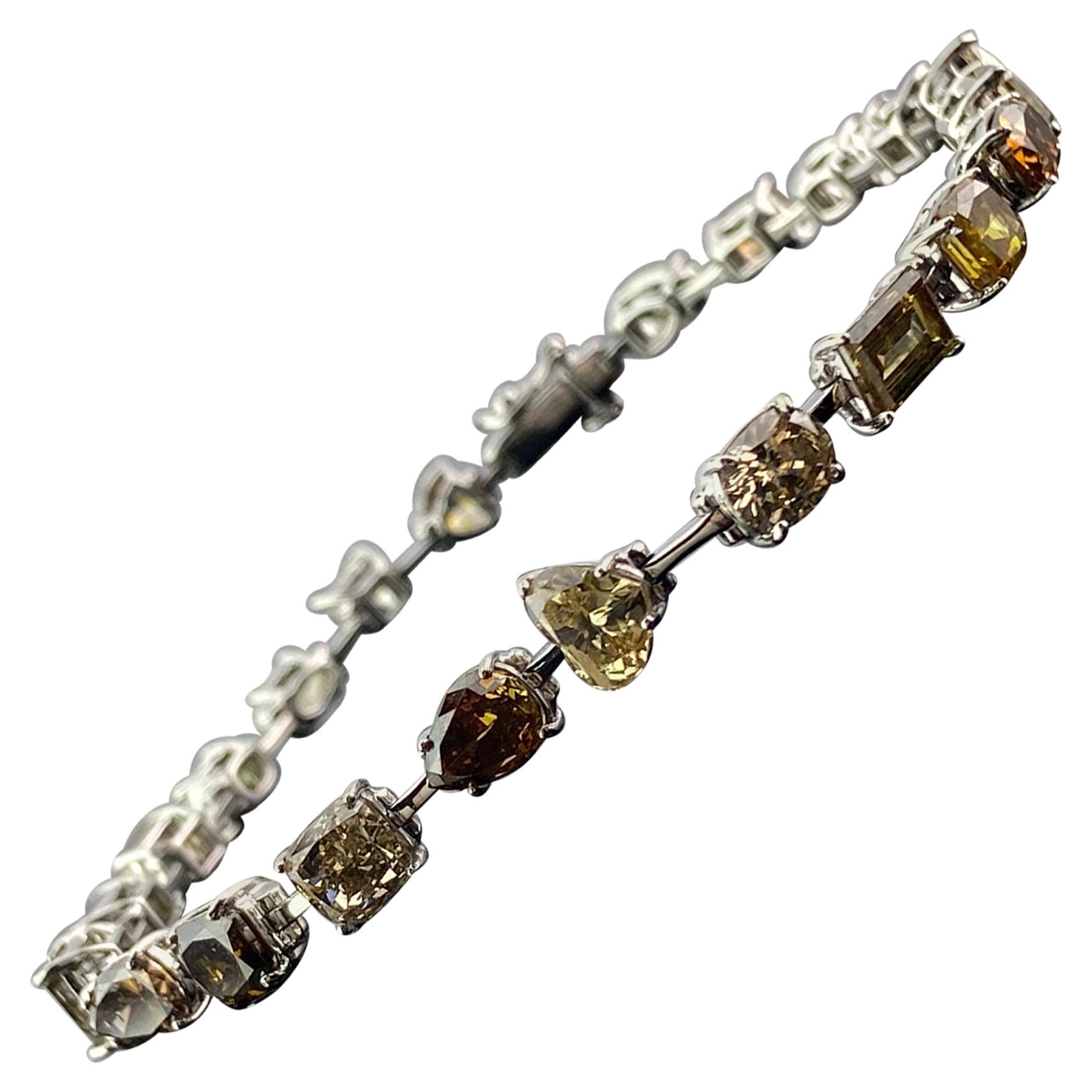 Bracelet tennis en diamants colorés de forme mixte de 12,40 carats