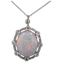 12.40 Carat Natural Australian Opal 2.38 Carat Diamond Rare Edwardian Pendant