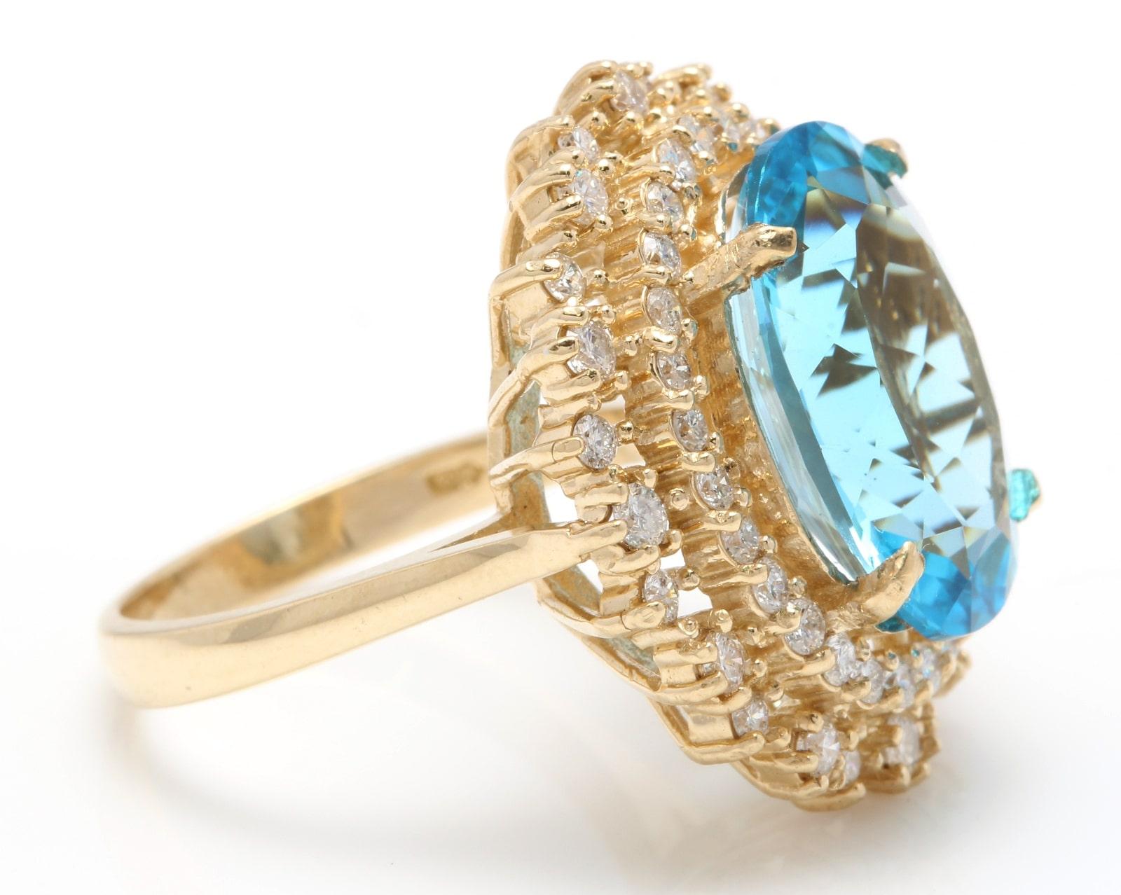 12,40 Karat natürlicher beeindruckender Schweizer Blautopas und Diamant 14 Karat Gold Ring (Gemischter Schliff) im Angebot