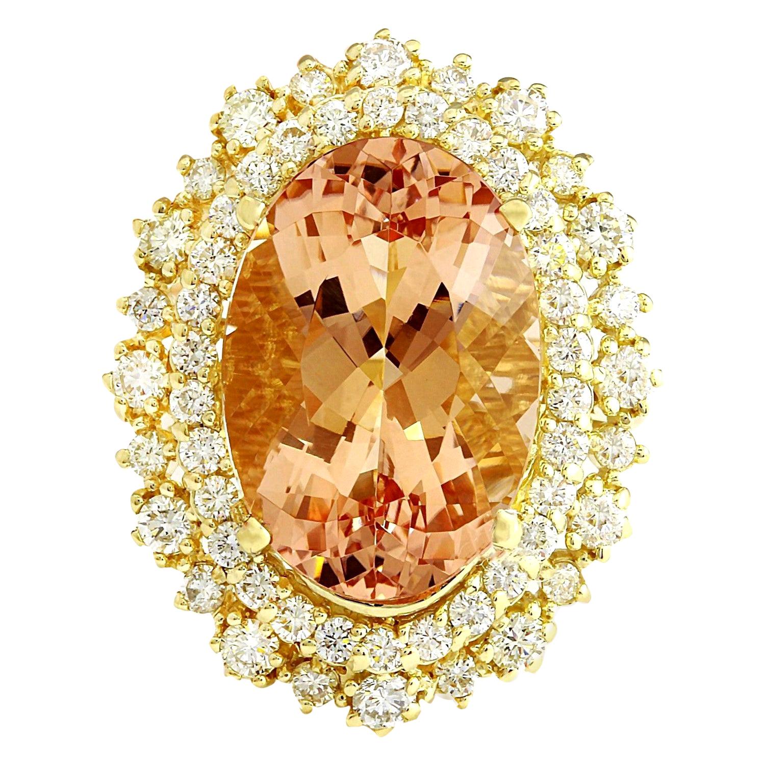 Exquisiter natürlicher Morganit-Diamantring aus 14 Karat massivem Gelbgold 