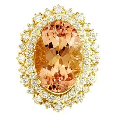 Exquisite Natural Morganite Diamond Ring In 14 Karat Solid Yellow Gold