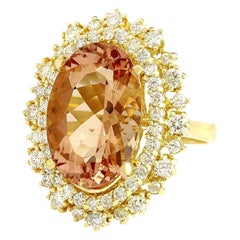 Exquisiter natürlicher Morganit-Diamantring aus 14 Karat massivem Gelbgold